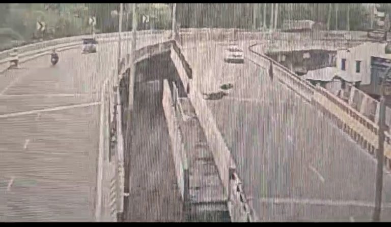 तेज रफ्तार बाइक सवार पुल के डिवाइडर से टकराया, सीसीटीवी में कैद हुई पूरी घटना