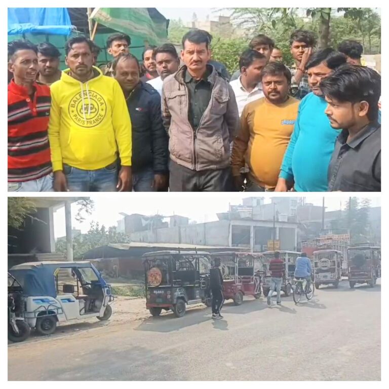 ऑटो चालकों ने किया विरोध प्रदर्शन, ट्रैफिक इंचार्ज ने दिया बैट्री चालकों को आश्वासन