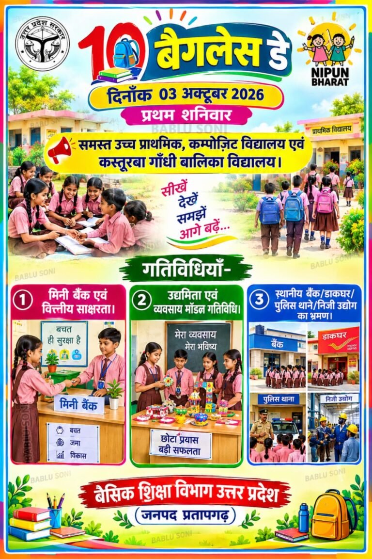 10 बैगलेस डे प्रथम 3 अक्टूबर को मान्धाता कंपोजिट विद्यालय के शिक्षकों द्वारा मांधाता डाकघर स्टेट बैंक के द्वारा संचालित कार्यक्रम को सीखें, छात्र एवं छात्राओं ने समझे जानकारी हासिल किया